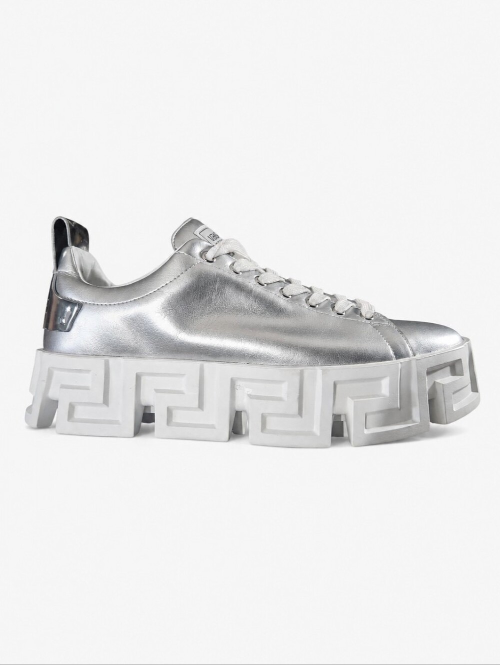 VERSACE | Metallic Silver Greca Platform Chunky Sneakers EU 44 US 11 - Picture 2 of 8